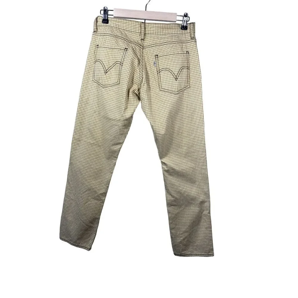 LEVI'S Unisex 511 Cotton Gingham Checker Print Skinny Trouser Jeans Tan Size 30